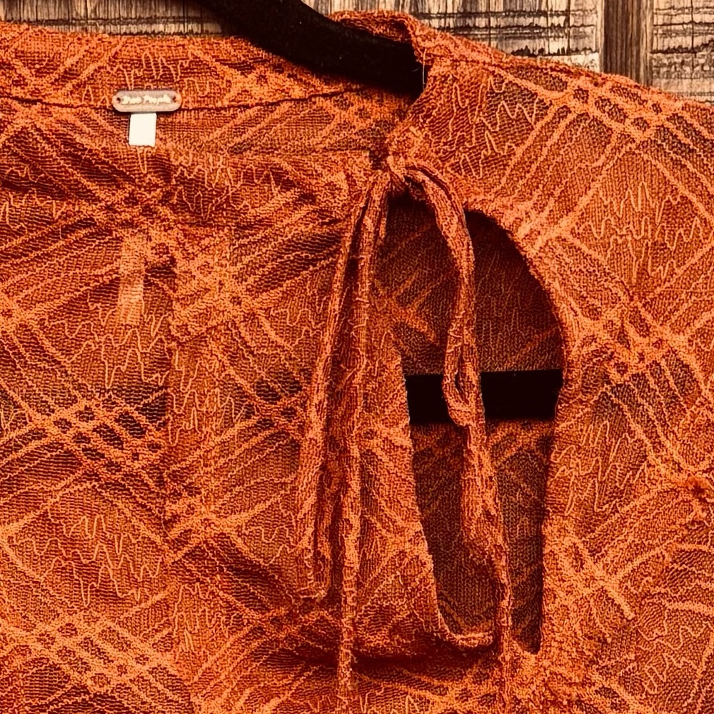 Free People Burnt Orange Mesh Bell Long Sleeve Blouse - Picture 5 of 14
